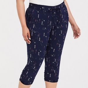 Navy Challis Arrow Crop Pull On Pant